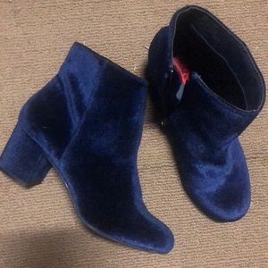 Blue velvet booties